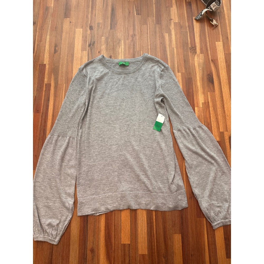 Dip Balloon Sleeve Sweater Womens Small Gray NEW Crew Neck Knit Pullover